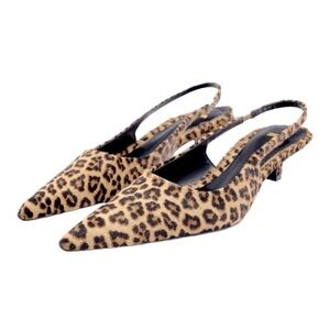 NWT Zara Leopard cheetah animal print pony hair fur kitten heels
